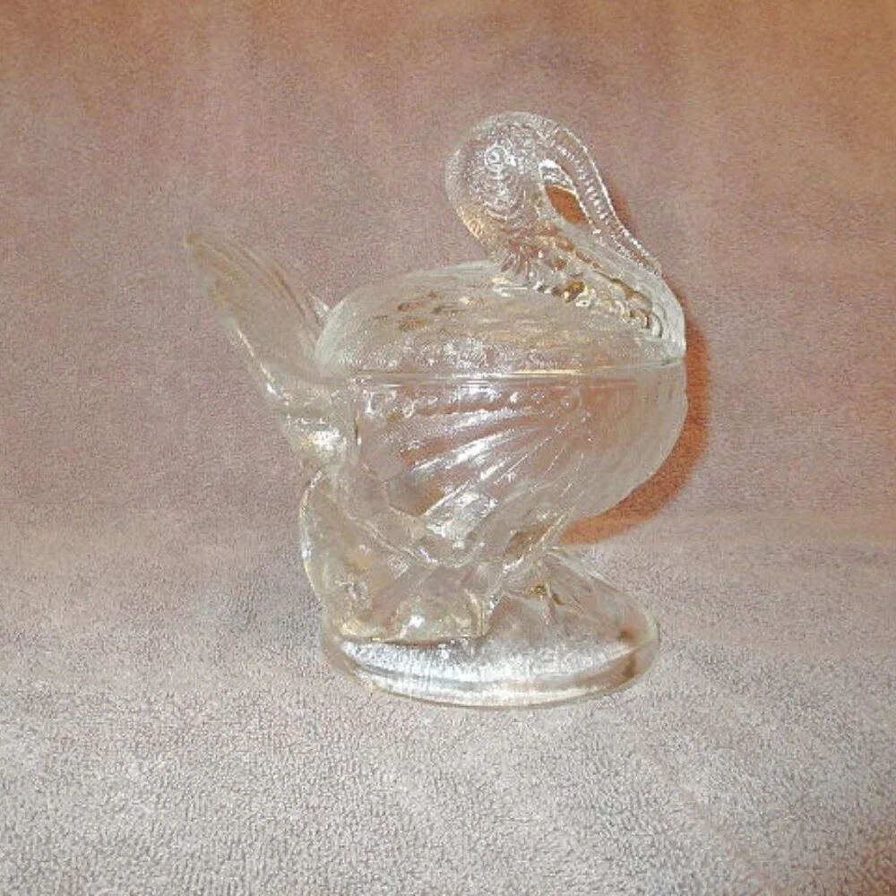 Vtg L.E. Smith Clear Glass Turkey On A Nest Covered Candy Dish 7.5